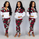 Two Piece Sets Casual Camo Print Long Sleeve Top Cutout Pants Set Sweatpants Sweatshirt Sets