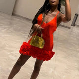 Mini Imitation Cotton Crochet Hip Dress Spaghetti Strap V-Neck Tierred Solid Skirt