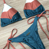 Multicolor Swimsuit Push Up Ribbed Bikini Set