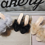 Reverse Leather Hand Stitched Round Head Rhinestone High Heel Women Sandals And Slippers Women Shoes