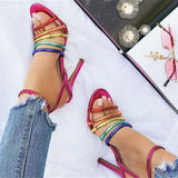 Colorful Strap Stiletto High Heel Roman Sandals