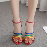 Colorful Strap Stiletto High Heel Roman Sandals