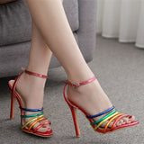 Colorful Strap Stiletto High Heel Roman Sandals