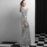 Deep V long sleeve split sequin evening dress