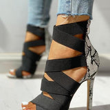 high heels with snake pattern