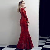 Deep V long sleeve split sequin evening dress