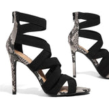 High heels with cross ties snake pattern thin Sandals
