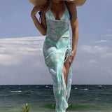Smudge Three-piece Bikini Neck Women's Long Skirt Split Swimsuit