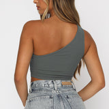 Sloping Shoulder Short Cropped Ribbed Vest