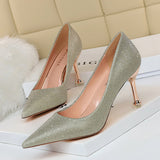 Shallow pointed toe sparkling high heels