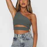Sloping Shoulder Short Cropped Ribbed Vest
