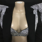 Sparkly Silver Rhinestones Outfit Set Women Bra Short Jacket Wear Clothes