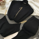 chain vest knitted casual jacket + three-piece elastic pants