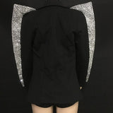 Sparkly Silver Rhinestones Outfit Set Women Bra Short Jacket Wear Clothes