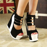 Ankle Boots Hollow High Slope With The Fish Mouth Thick Bottom Wedges