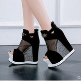 Ankle Boots Hollow High Slope With The Fish Mouth Thick Bottom Wedges