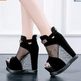 Ankle Boots Hollow High Slope With The Fish Mouth Thick Bottom Wedges