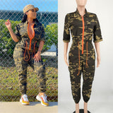 Camouflage Jumpsuit Women Cargo Pants Zipper S