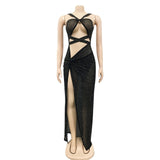 Cut-Out Crystal Glam Sequins Dress