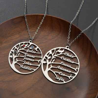 Life Tree 1-6 Names Necklace Personalized Stainless Steel  Birthstone