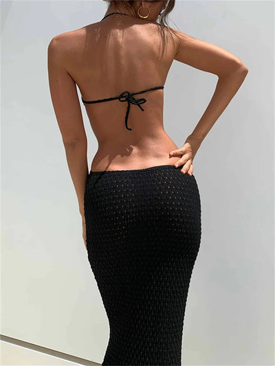 Halter Maxi Bodycon Summer Sexy Hollow Out Backless Wrapped Long