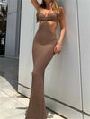 Halter Maxi Bodycon Summer Sexy Hollow Out Backless Wrapped Long