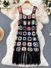 Sunmmer Knitted Dress Hook Flower Hollow Out Tassel  Design