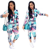 Winter Casual  Print Zipper Sports Two Piece Set