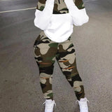 Two Piece Sets Casual Camo Print Long Sleeve Top  Cutout Pants Set Sweatpants Sweatshirt Sets