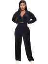 Velvet Tracksuit  Two Piece Set Zipper Hoodies Crop Top and Pants Sets