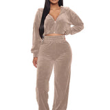 Velvet Tracksuit  Two Piece Set Zipper Hoodies Crop Top and Pants Sets