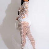Shinny Sequined Knitted Long Dress  Hollow Out See Through Club Beach Cover Maxi