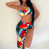 split body swimsuit three piece set with contrasting color patchwork