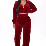 Velvet Tracksuit  Two Piece Set Zipper Hoodies Crop Top and Pants Sets