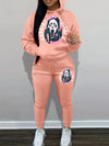 Cartoon Letter Print Kangaroo Pocket Tracksuit Pullover Set Two Pieces Outfit