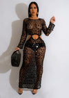Shinny Sequined Knitted Long Dress  Hollow Out See Through Club Beach Cover Maxi