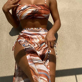 Spring And Summer New Tie-dye Halterneck Strappy Bikini Swimsuit Set