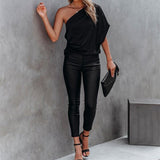 Spring Summer Simple Satin Raglan Top