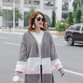 Stitching plush cardigan