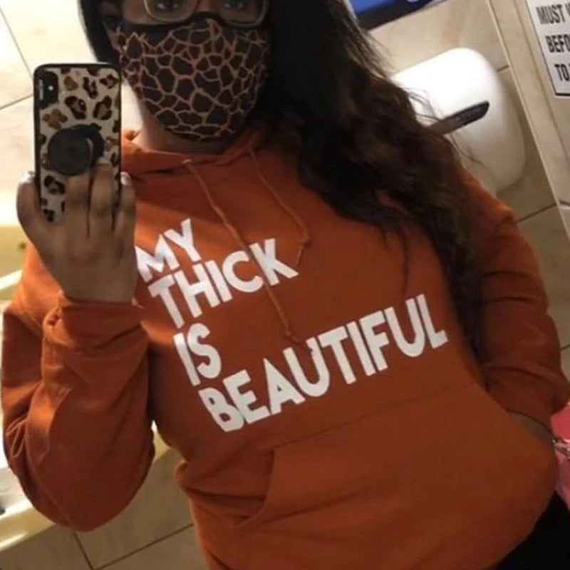 Solid Color Letter Printing Hooded  Sweater