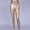 High waist pencil pants PU leather belt trousers