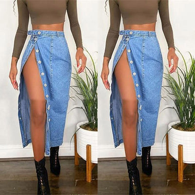 Denim skirt split hip skirt