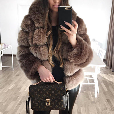 Long Sleeve Hooded Faux Fur Coat