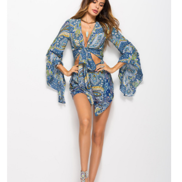 wind print jumpsuit shorts