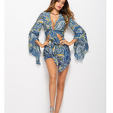 wind print jumpsuit shorts