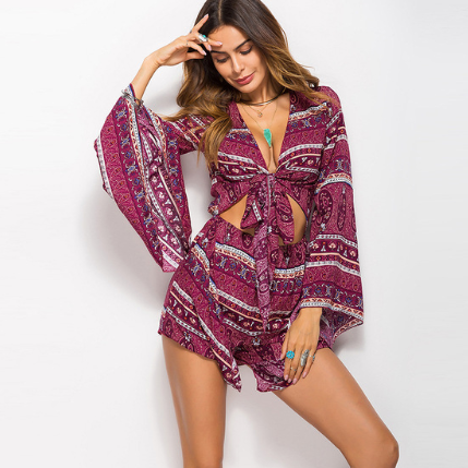wind print jumpsuit shorts