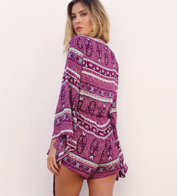 wind print jumpsuit shorts