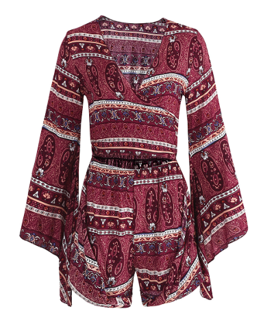 wind print jumpsuit shorts