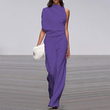 One-Shoulder Pile Collar Jumpsuit