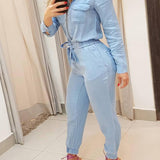 Blue Zipper Jumpsuit Trousers